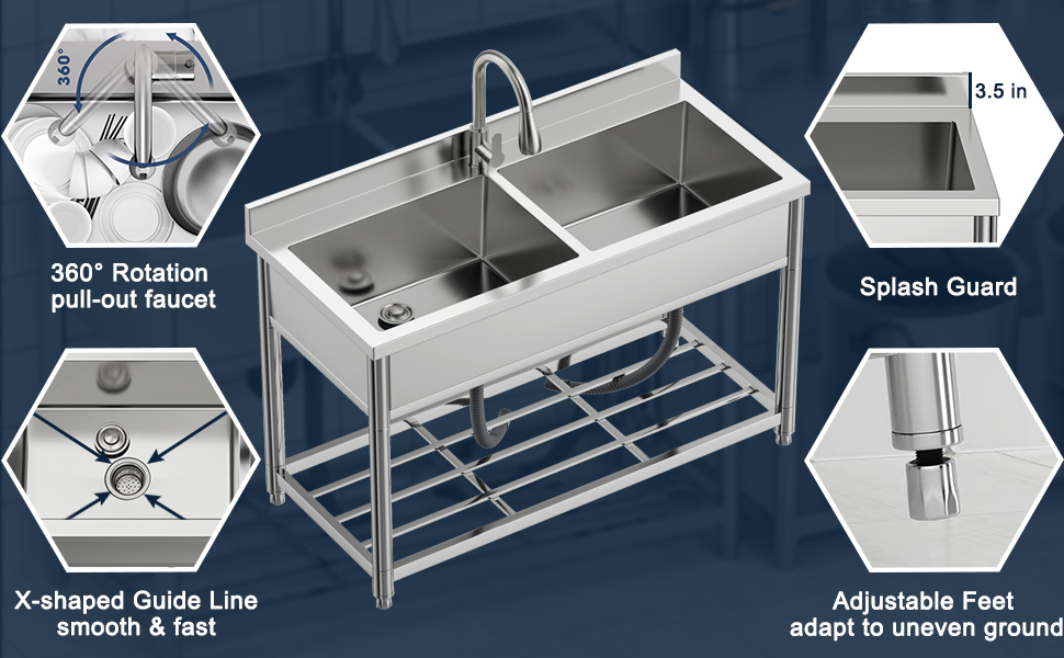 two compartment freestanding sink commercial kitchen sink stainless steel utility sink stainless