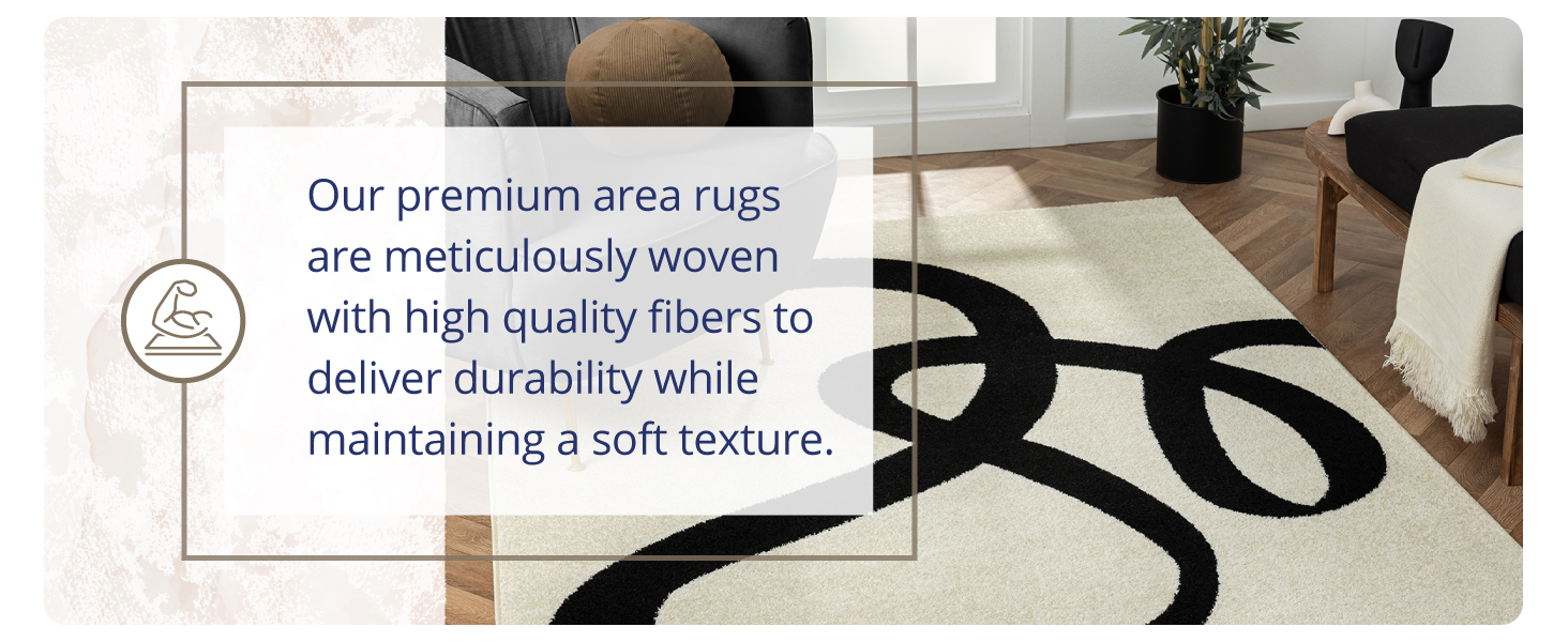 Abani Rugs black and cream modern area rug. Kid and pet friendly Easy to clean Art deco mid century