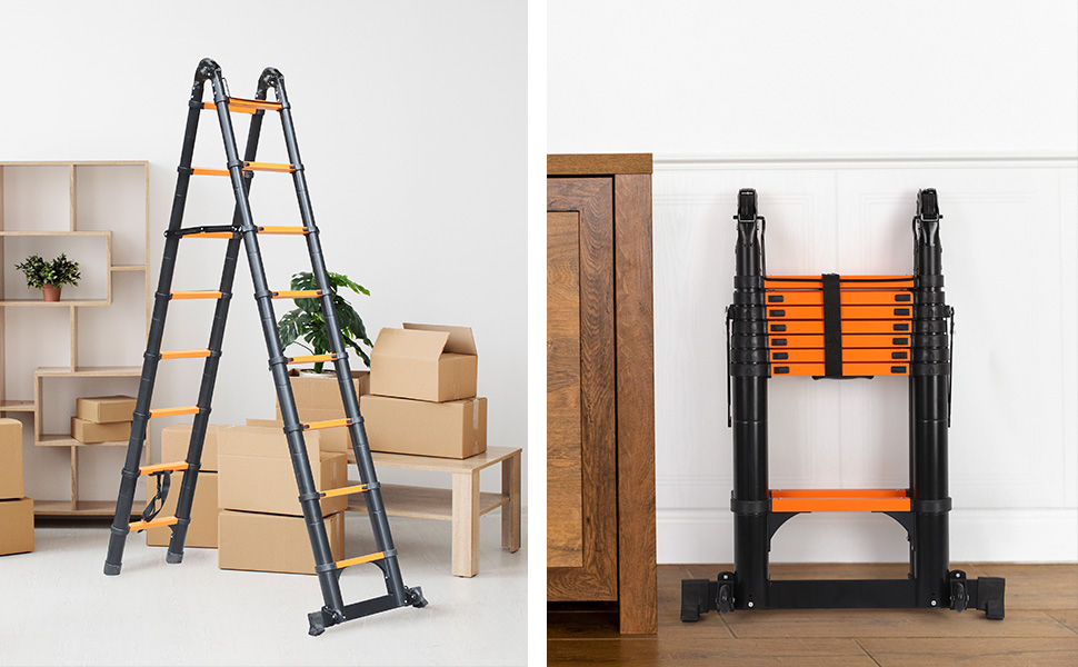 14.5FT Telescoping Ladder,Telescoping A Frame Ladder with Balance Bar