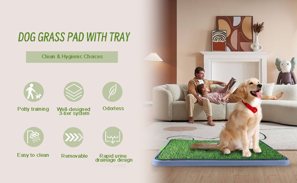 Grass Pad for Dogs, Dog Grass Pad with Tray Reuseable 3Layer Dog Pee Grass for