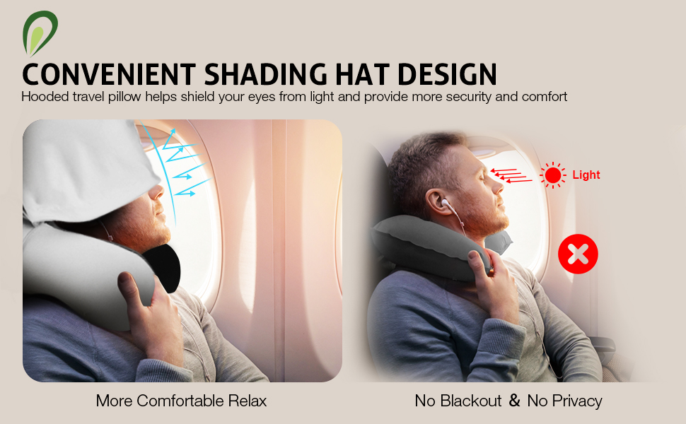 Jiancrate Travel Pillow for Neck Memory Foam, Hooded Travel Neck Pillow
