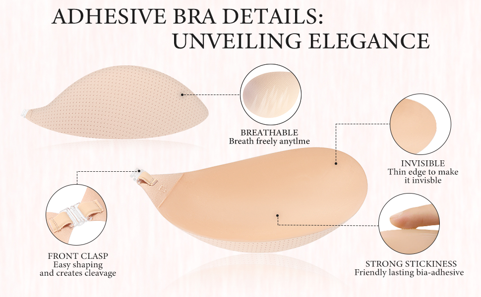 HORISUN Sticky Push Up Adhesive Bra Invisible Bras for Women Reusable Breast Lift Bra with
