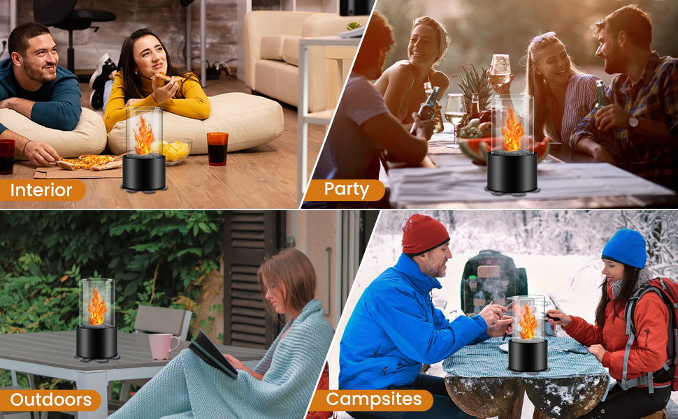 OUBRTS Tabletop Fire Pit,Indoor Fire Pit Tabletop with Black Stones