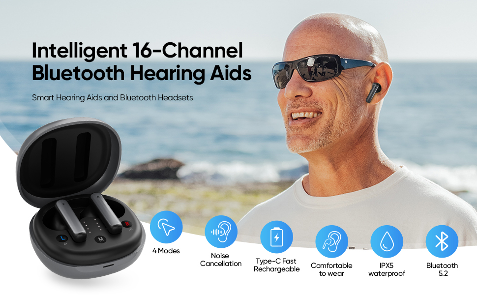 Hearing Aids for Seniors and Adults, Rechargeable Bluetooth