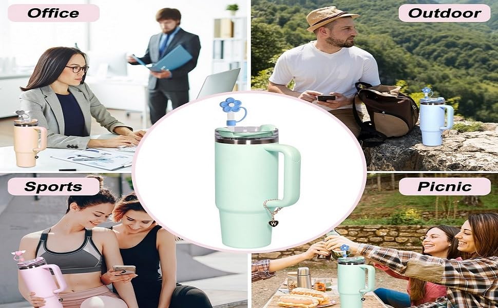 XUSH Stanley Straw Topper 4pcs Soft Silicone 10mm, Cute