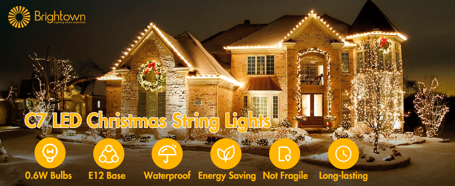 C7 Clear LED Christmas String Lights Outdoor