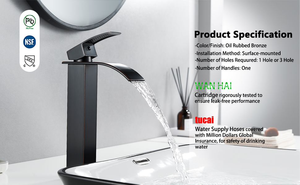 VOTON Vessel Sink Faucet Oil Rubbed Bronze Modern Tall Waterfall