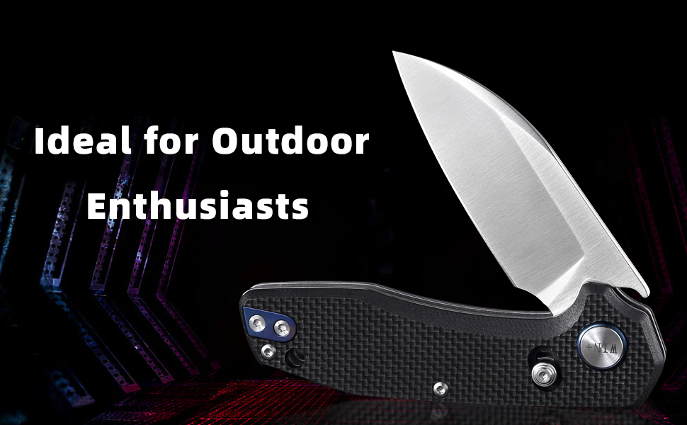 WIN+ Pocket Knife, Folding Knife with Button Lock, EDC