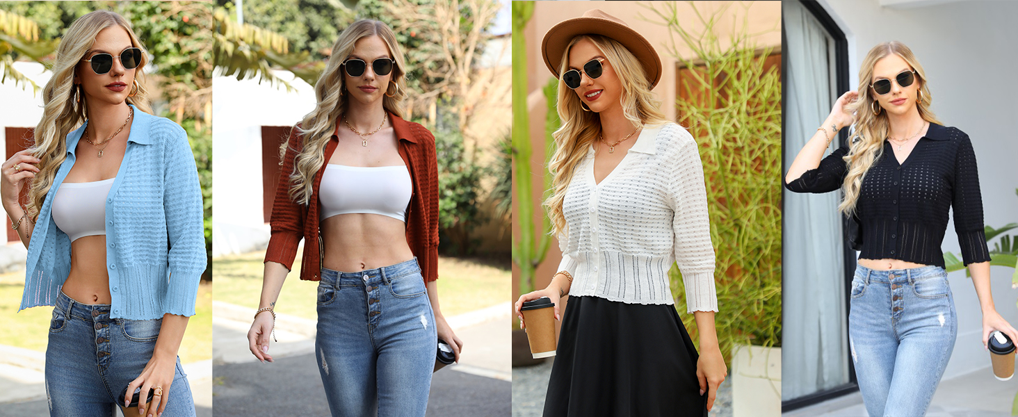 womens cropped cardigans lightweight