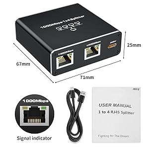 Ethernet Splitter 1 to 4 High Speed 1000Mbps Gigabit RJ45 Splitter Adapter 1 in 4 Female Out