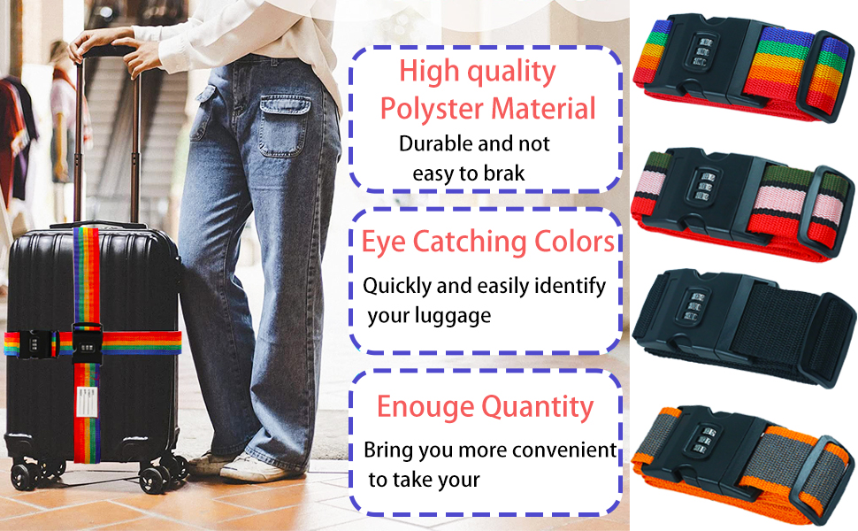 Koycbiao Luggage Strap, Heavy Duty Adjustable Suitcase Travel Belts