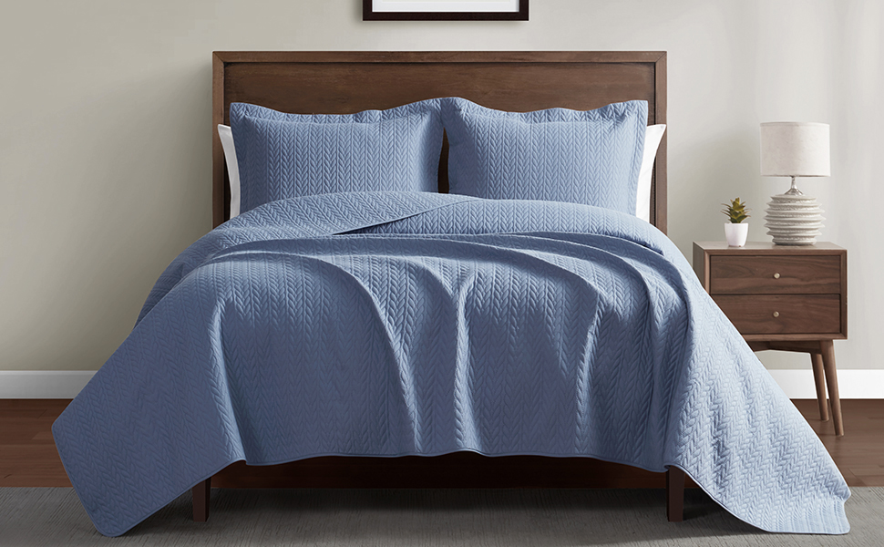 APNINO Blue Quilt Sets Queen, Lightweight Quilt Bedding Set