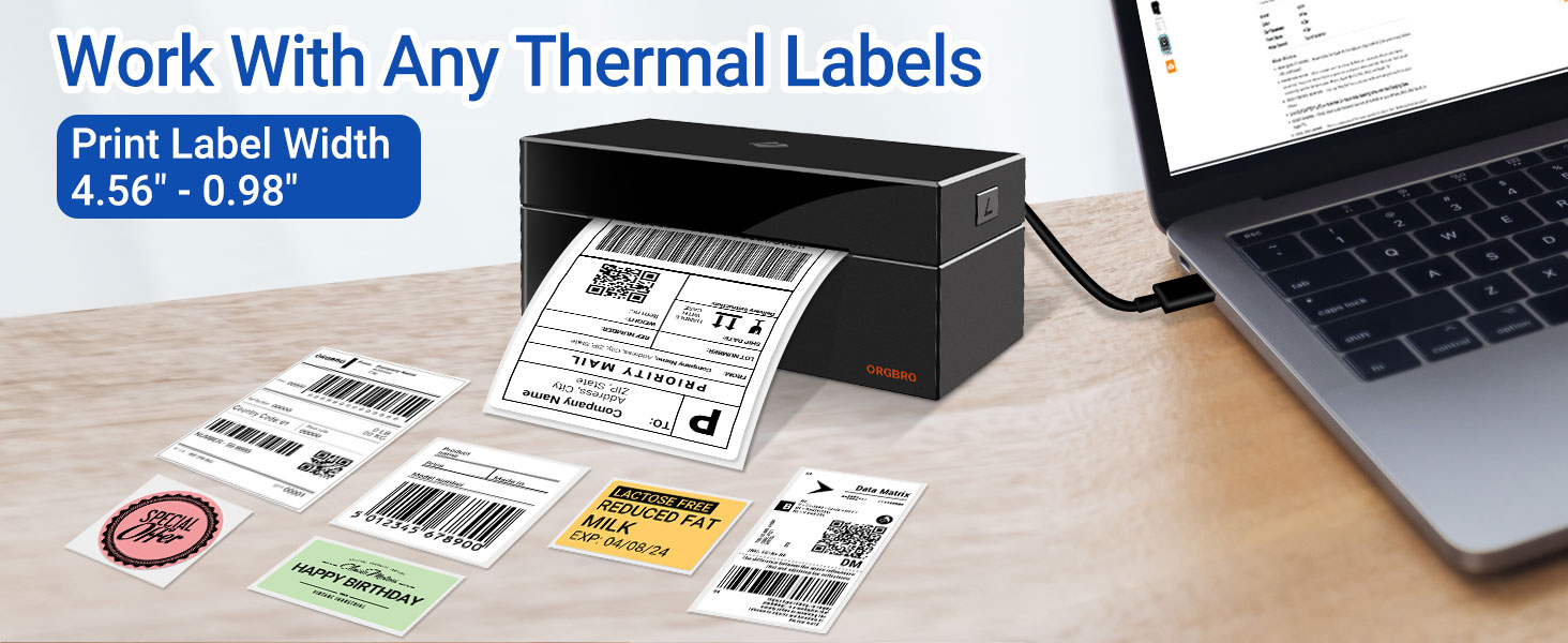 ORGBRO Thermal Shipping Label Printer, USB 4x6 Label