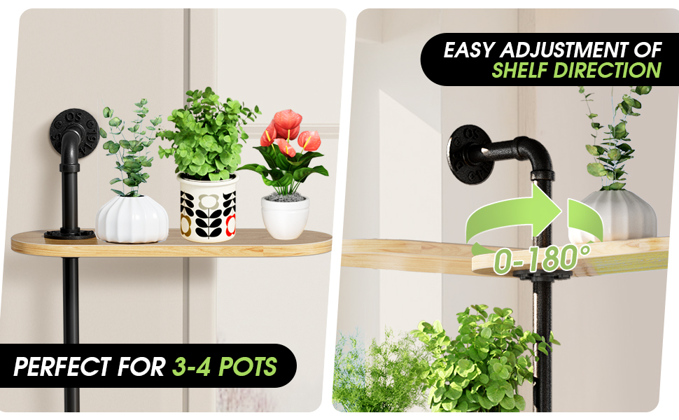 Window Rotating Plant Shelf, 3Tier Wooden Metal Corner Indoor Plant