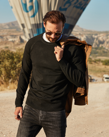 Herren Langarm-Strickpullover mit Rundhalsausschnitt, Feinstrickpullover, Rippstrickpullover, Business