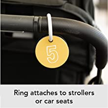 Teether flashcard ring attached to strollers or car seats