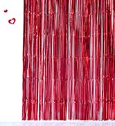 Red Foil Fringe Curtain Party Decorations, Melsan 3.2 x 8 ft Metallic Tinsel Curtains Streamer Ba...