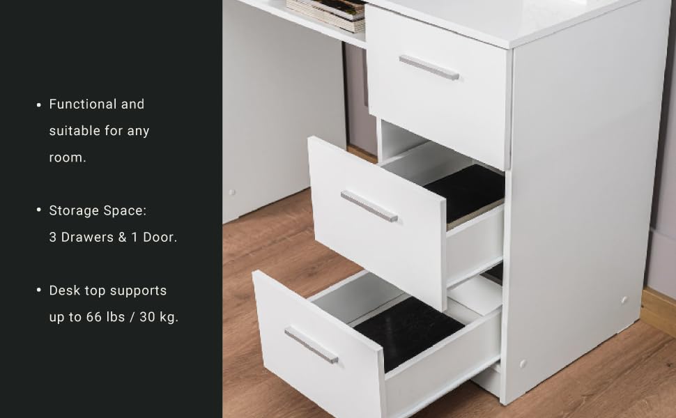 Madesa Home Office Computer Writing Desk with 3 Drawers, 1 Door and 1