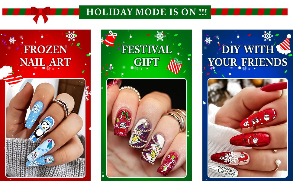 Christmas Nail Stickers, 5D Glitter SelfAdhesive Holiday