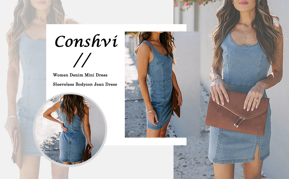 Womens Denim Dress Sexy Sleeveless Split Bodycon Mini Tube