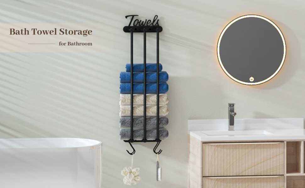 Bathroom Towel Storage Rack, BUDO 3 Bar Bath Towel Holder