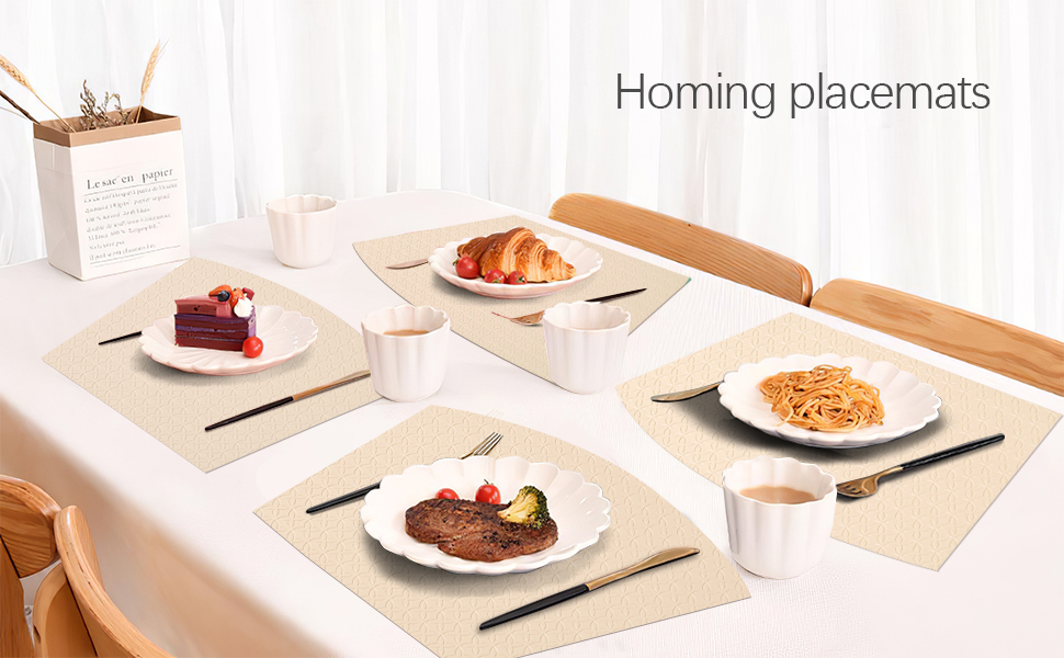 homing Faux Leather Wedge Placemats Set of 6, Embossing