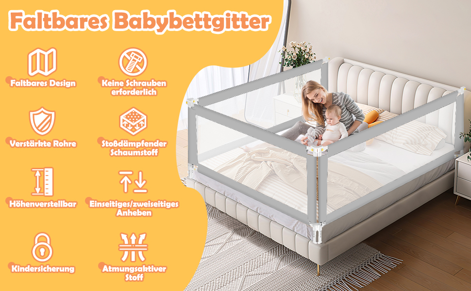 Bed rail, fall protection, height adjustable