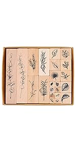 手帳 スタンプ 手帳用スタンプ  セット木製スタンプ 木製ゴム印スクラップブック 日記 植物 葉 花 綿花 ワタの実 ユーカリ 花器