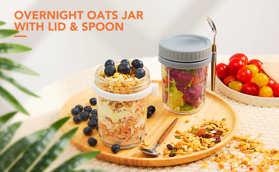 2 Pack Overnight Oats Jar, 10 oz Mason Jars with Measurement Marks