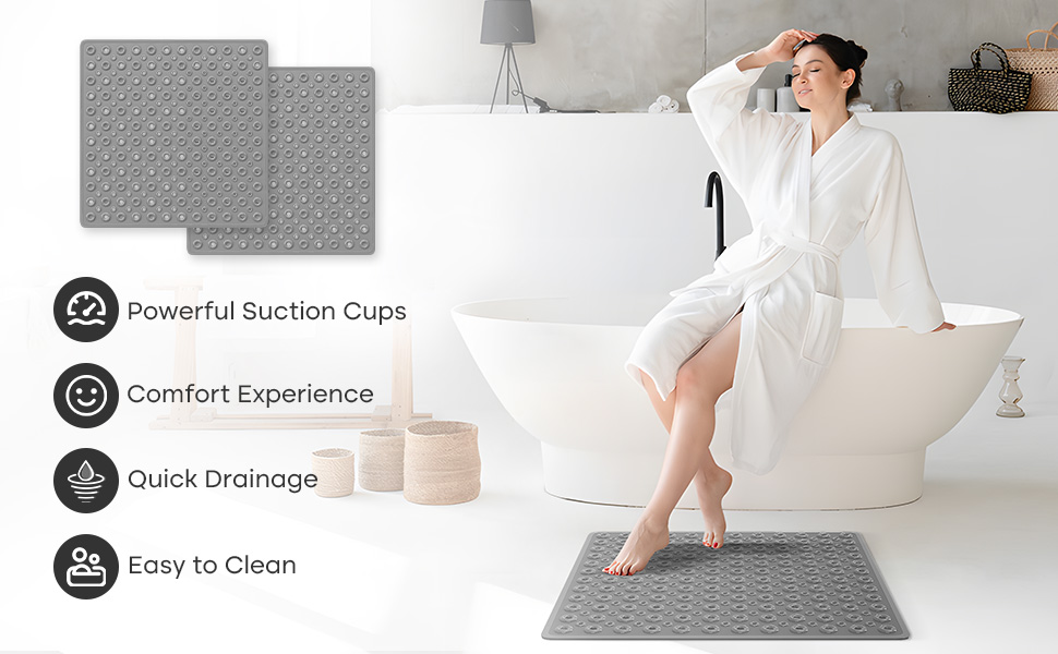 XIYUNTE Square Shower Mat Non Slip Anti Mould 53 x 53cm Square Shower