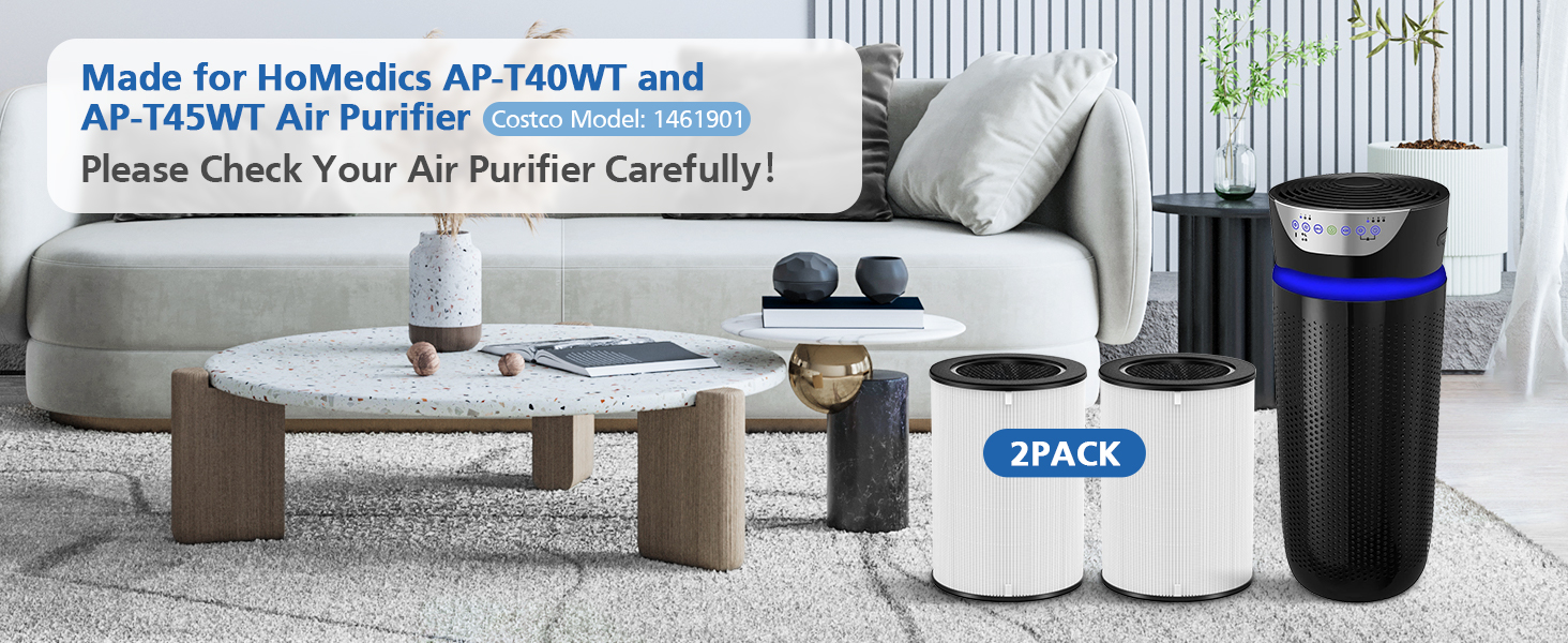 Made for HoMedics AP-T40WT and AP-T45WT Air Purifier Costco Model: 1461901 2 Pack