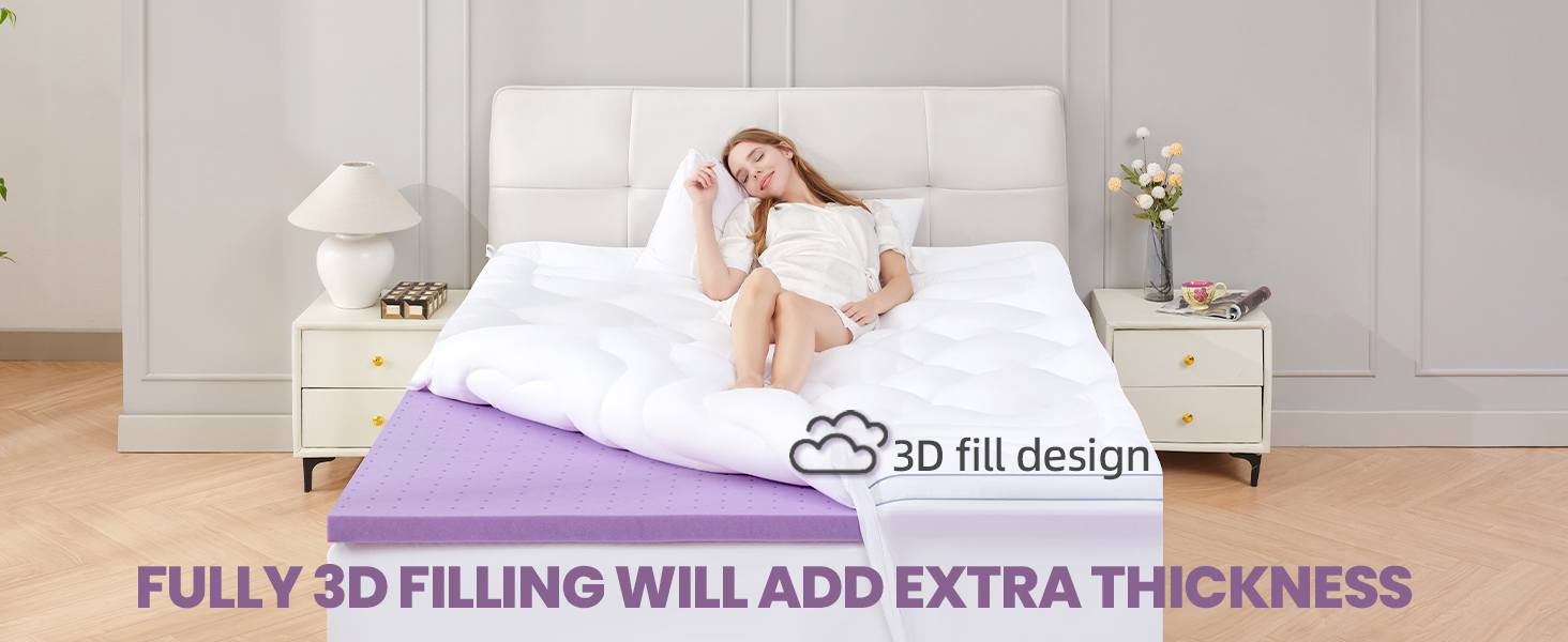 BDEUS Full Size 2 Inch Gel Memory Foam Mattress Topper Plus