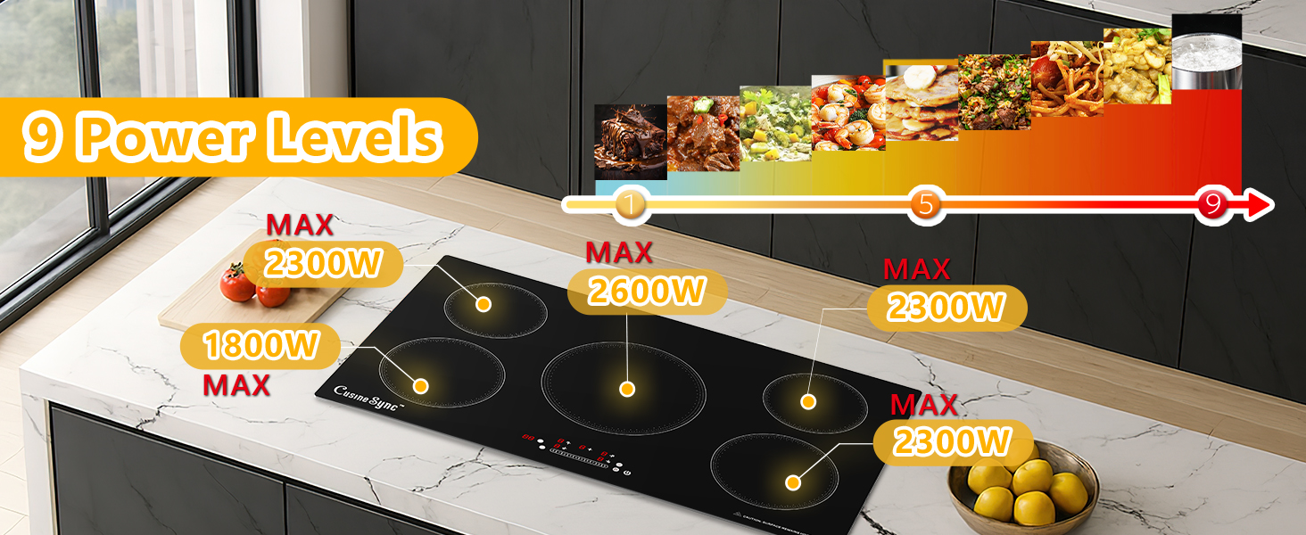 9 power levels Max 14500W