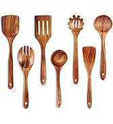 Mooues Wooden Spoons for Cooking, 7 Pcs Wooden Utensils for Cooking Natural Teak Wooden Kitchen U...