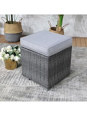Patiorama 2 Pieces Assembled Outdoor Patio Ottoman, light grey cushion
