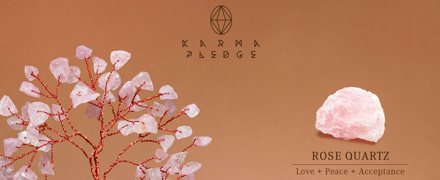 ROSE QUARTZ healing crystal tree of life for home and office decor, gifts for women