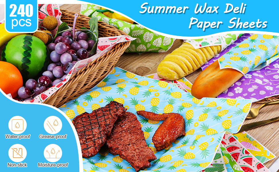 240Pcs Summer Wax Paper Dry Waxed Deli Paper Sheets 12x12