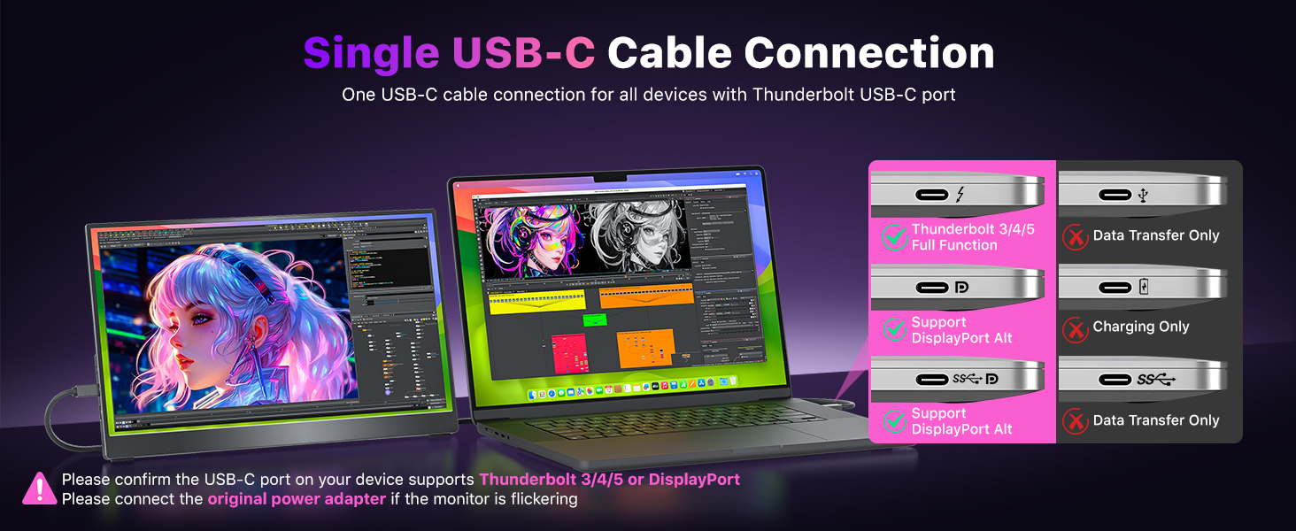 4K Portable Monitor USB-C Connection