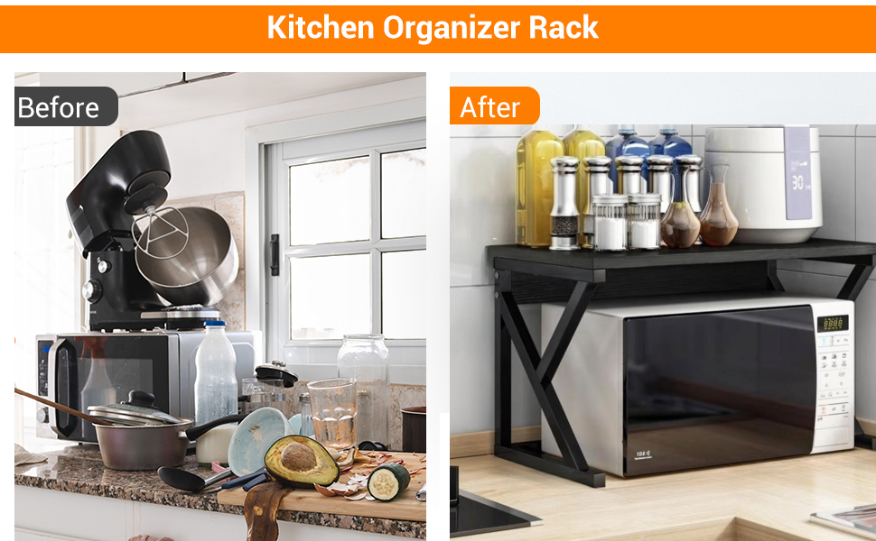 SKYTOUCH Microwave Shelf Wood Microwave Storage Rack, Kitchen Shelf