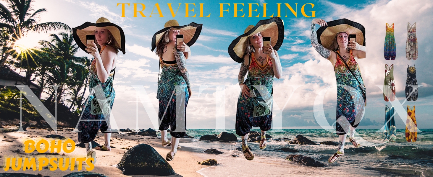 Plus Size Boho Summer Overalls for Womens Fashion Baggy Loose Fit Jumpsuits Travel 2023 Jumpsuits