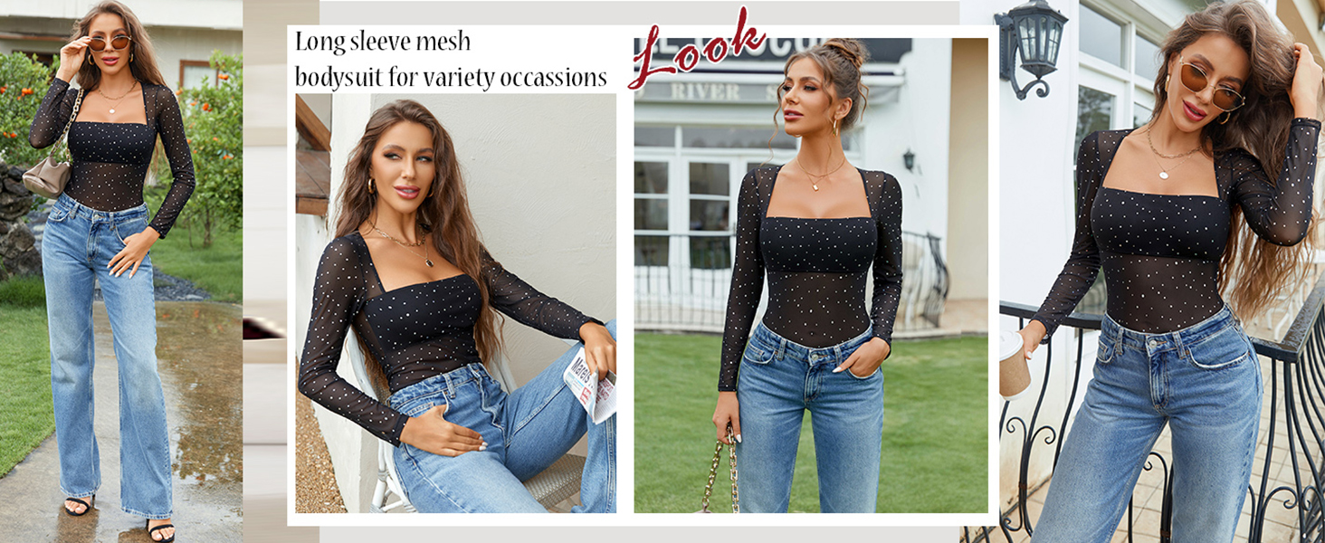 black mesh bodysuit for women