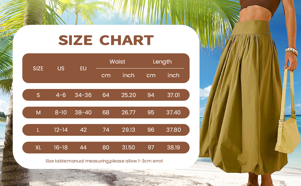 Acrawnni Women Y2k Bubble Maxi Skirt Low Elastic Waist Ruffle Pleated A-line Long Skirts Summer Beach Loose Fit Cute Puffball Balloon Skirt 16 Women casual pleated bubble maxi skirts