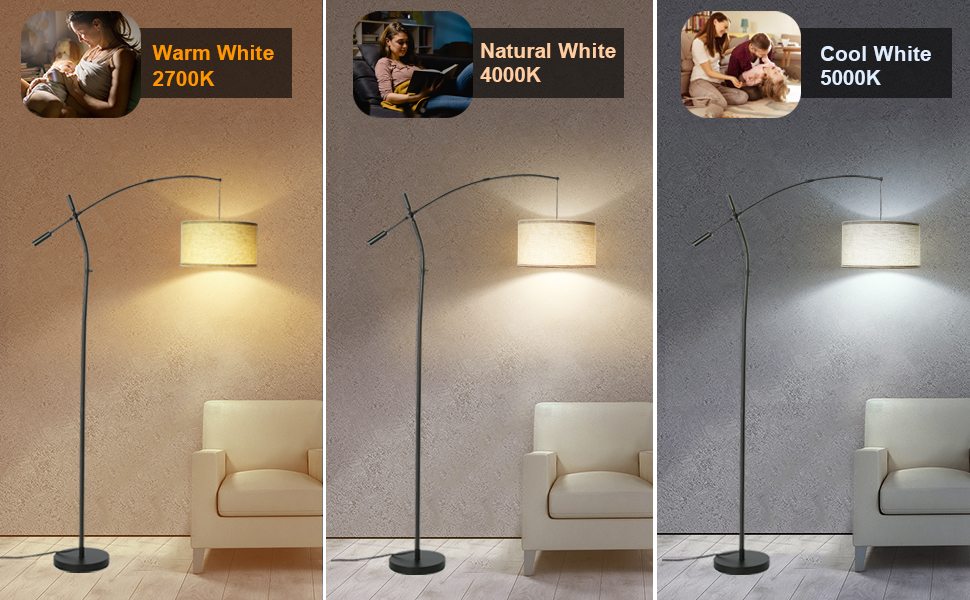 Arc Floor Lamp for Living Room, Modern Adjustable Swing Arm Floor Tall
