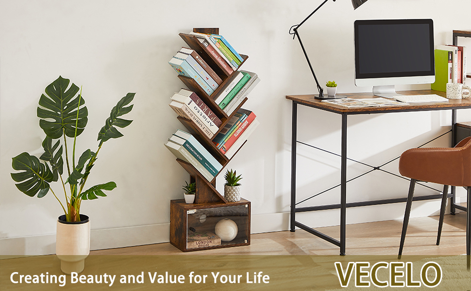 VECELO Tree Bookshelf, 7Tier Tree Bookcase Wood Shelves