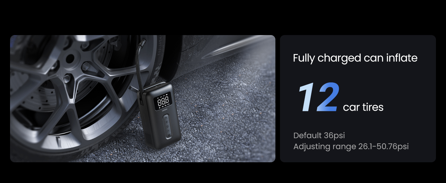 UGREEN 12V Car Air Pump 150PSI Auto Tire Inflator High Power Portable Air Compressor With Large Screen, Storage Bag For Car Truk