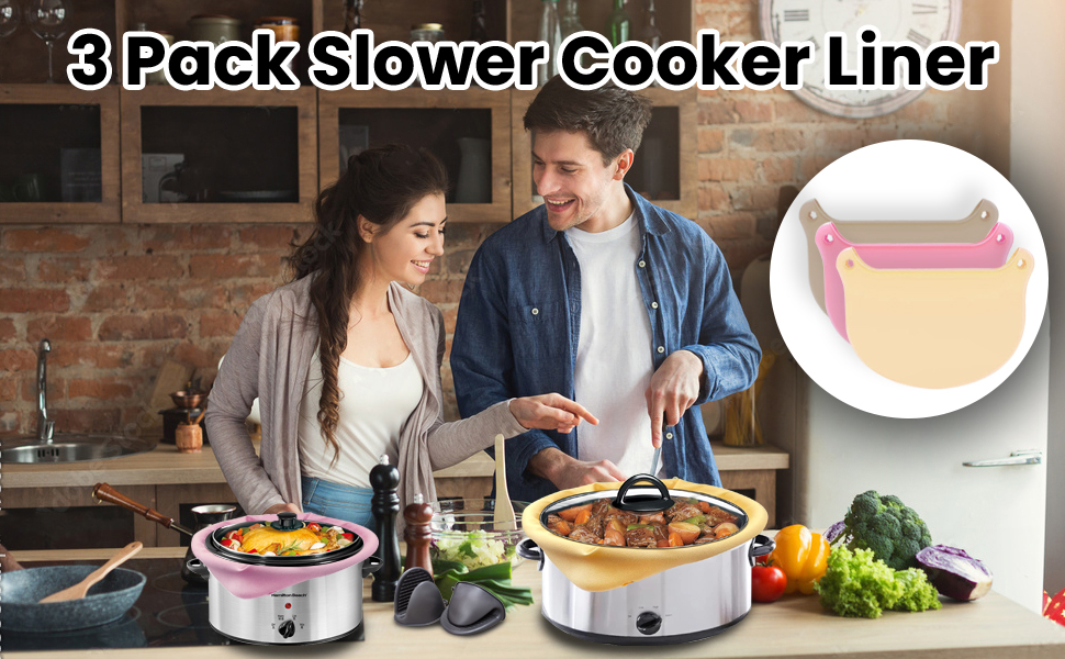 3 Pack Silicone Slowcooker Liners Reusable for 68 Qt