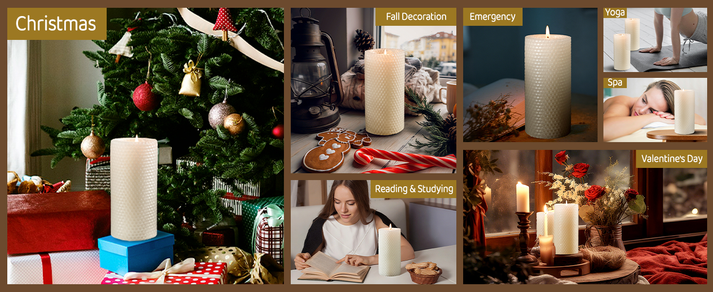 Beeswax Candles, Hand-Rolled Beeswax Pillar Candles