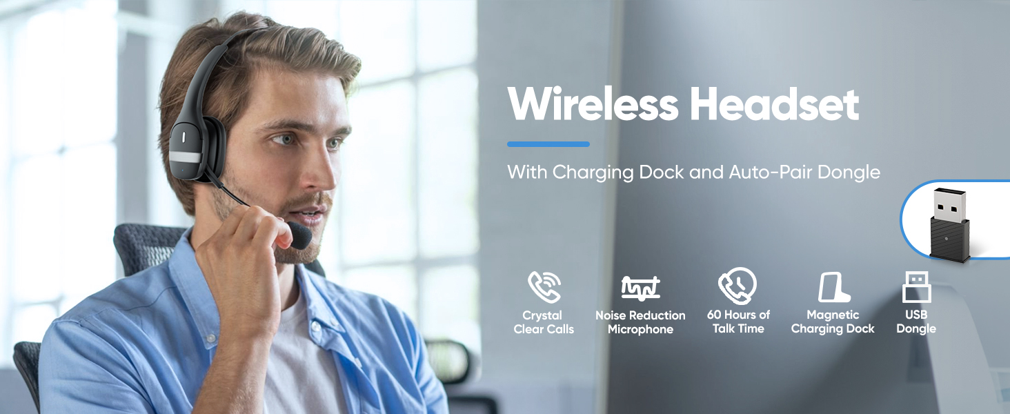 Bluetooth Headset, Wireless Earpiece with Microphone (AI