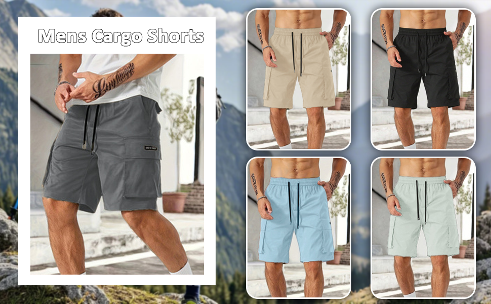 Mens Cargo Shorts Elastic Waist Running Hiking Work Bermuda Shorts Knee Length Casual Summer Clothes