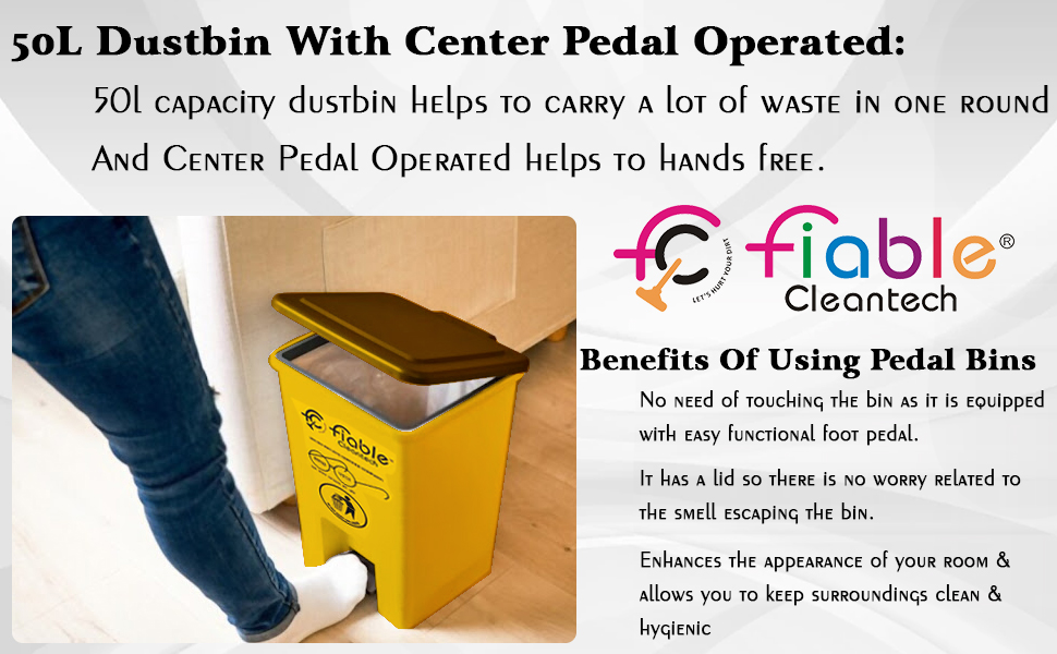 Fiable Cleantech Center Pedal Operated 50 Liter Dustbin ,Pedal Dustbin, SPN-MX9E8